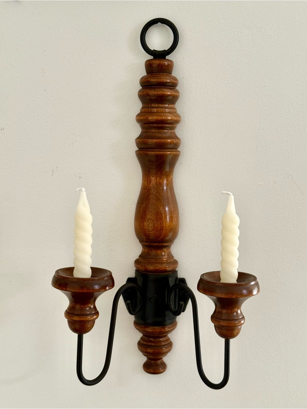 Vintage HOMCO Wood and Wrought Iron Wall Sconce